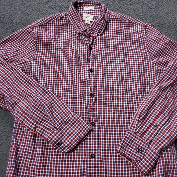 J. Crew Slim Shirt Mens Medium Brushed Twill Check Button Cotton Long Sleeve Red - Picture 6 of 8